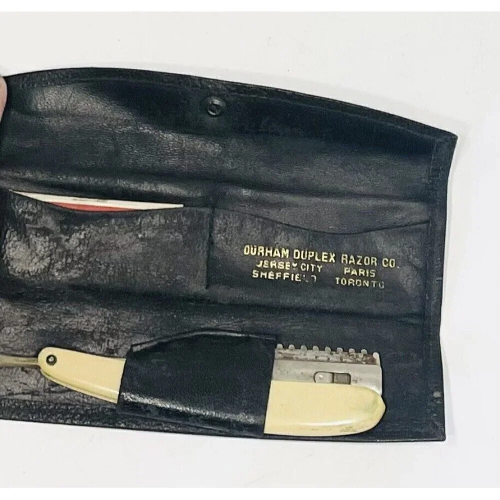 Vintage Durham Duplex Straight Razor in Original Leather Pouch Case & Blades